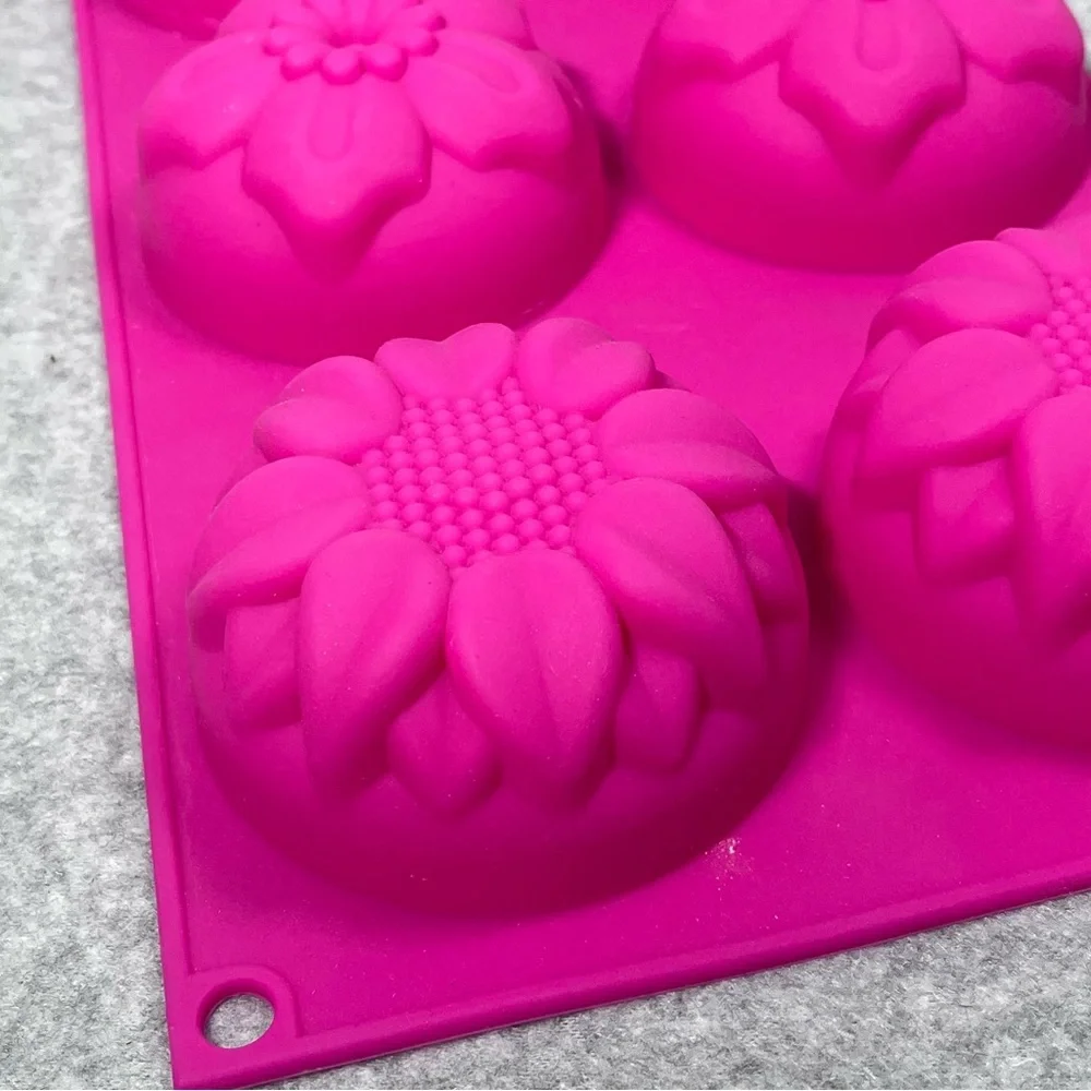 Flower Silicone 3D Baking Mold Soap Candy 6 Cavity Dahlia Pink‎